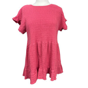 GiGio Pink Textured Ruffle Sleeve Top Size S